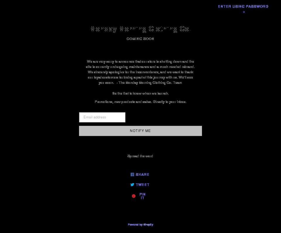 mondaymorningclothing.com shopify website screenshot