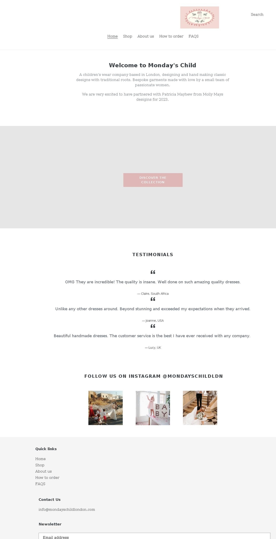 mondayschildlondon.com shopify website screenshot