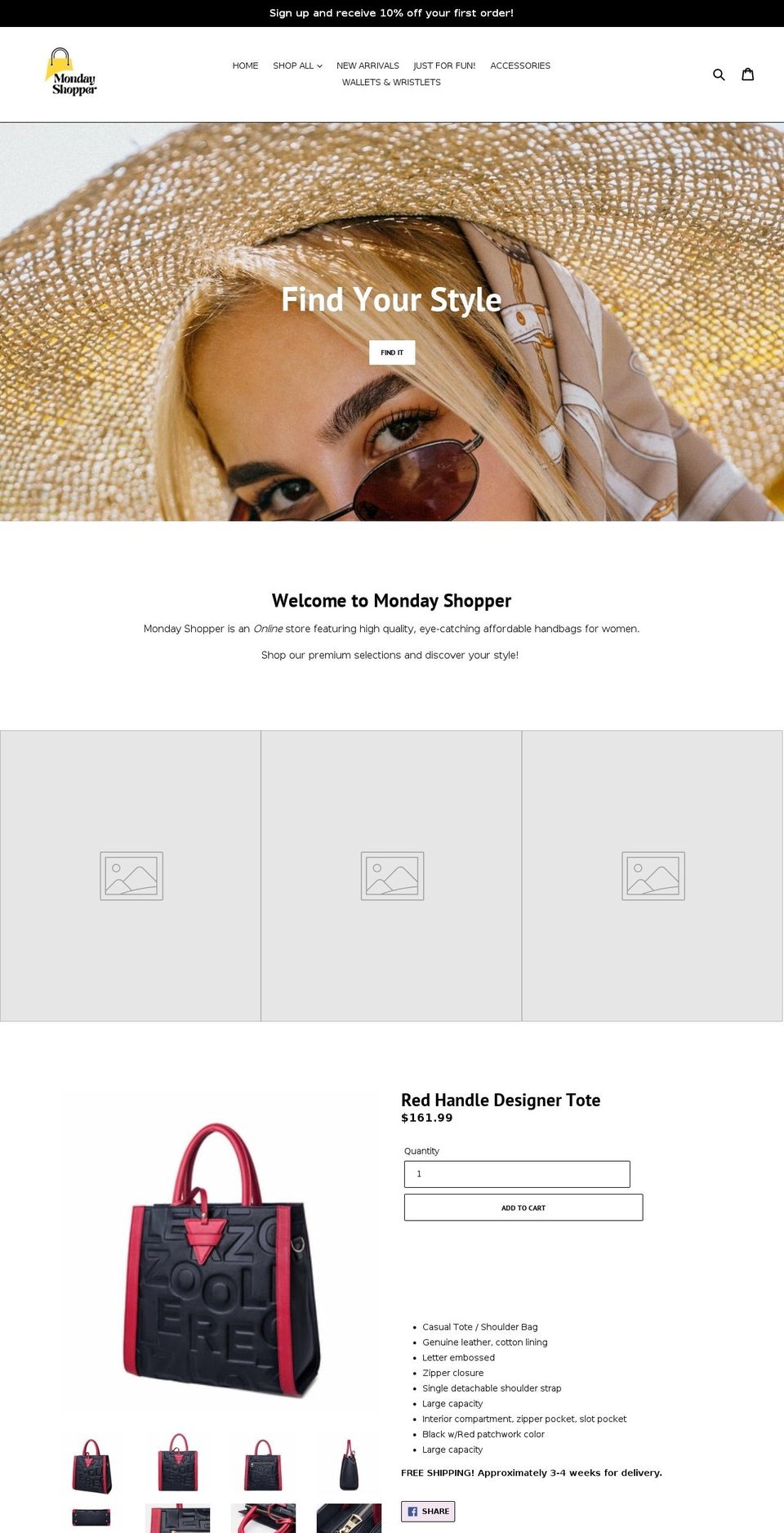 mondayshopper.com shopify website screenshot