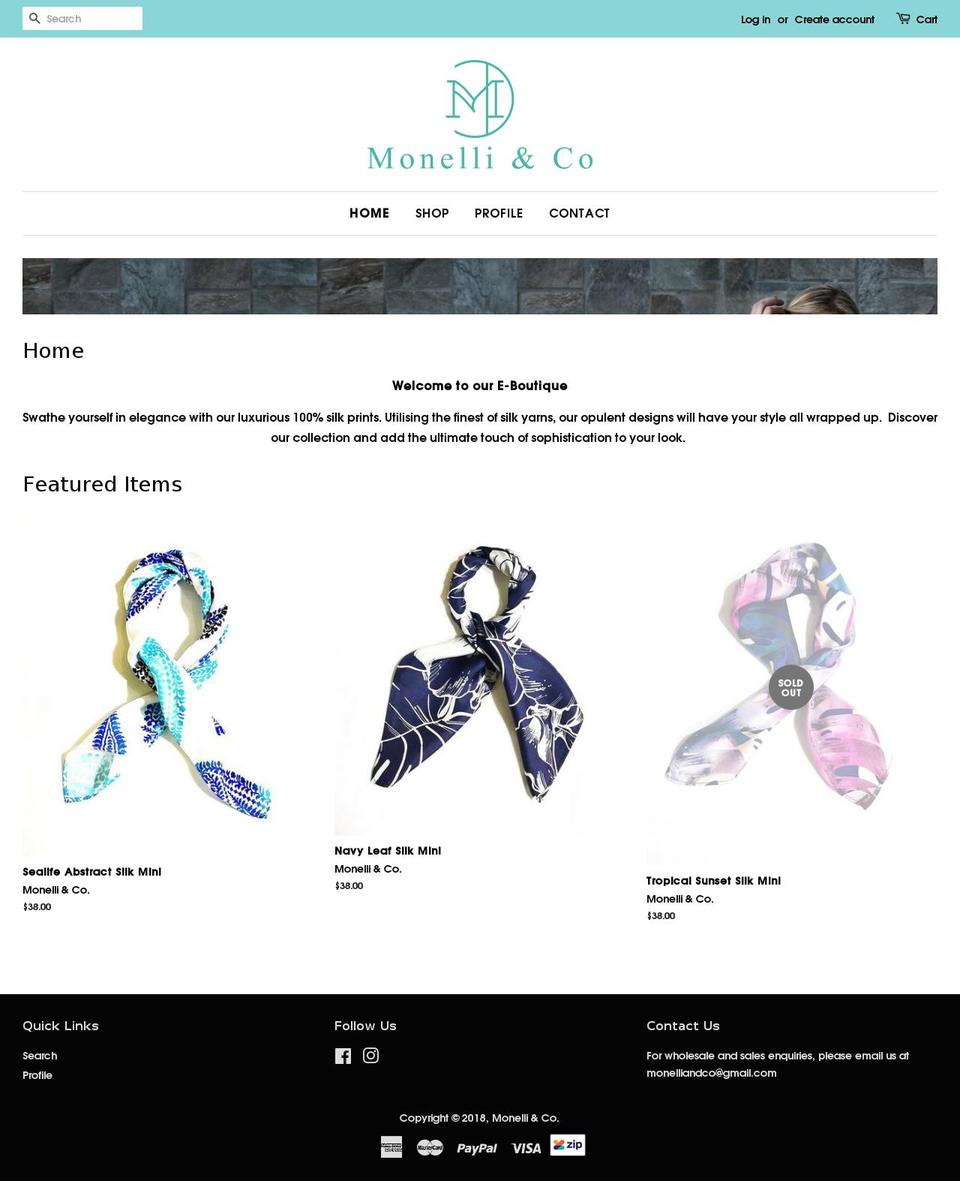 monelliandco.com shopify website screenshot