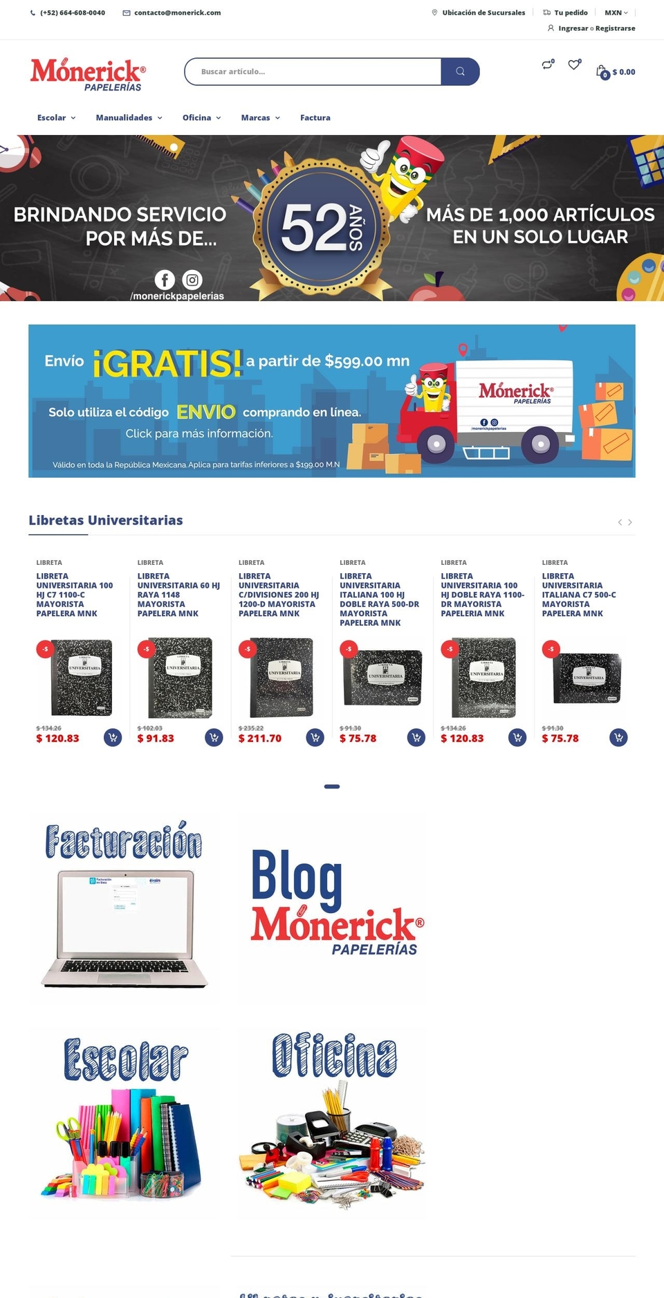 Mónerick Papelerías Shopify theme site example monerick.com