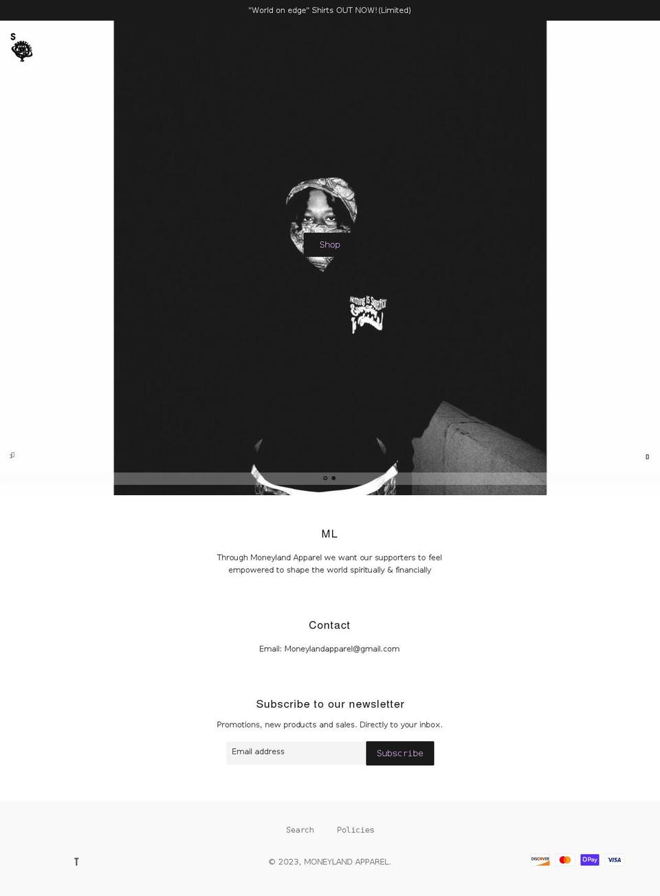 moneylandapparel.com shopify website screenshot