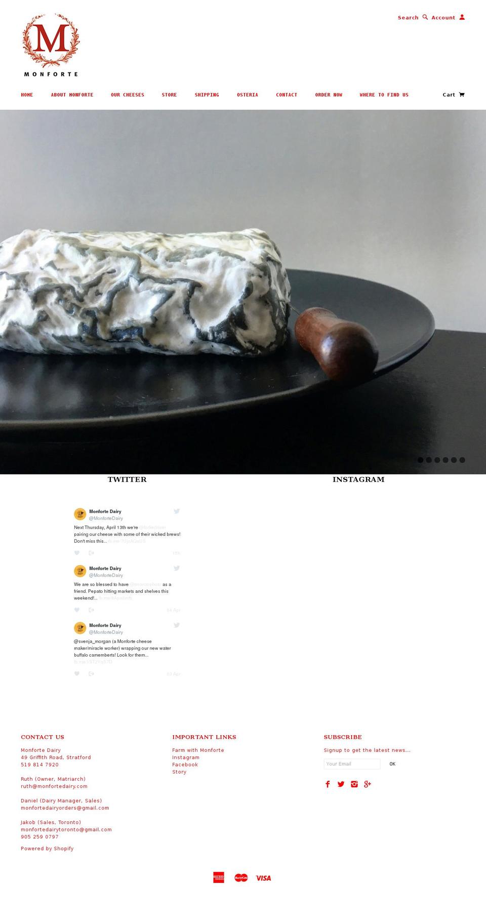 monfortedairy.com shopify website screenshot