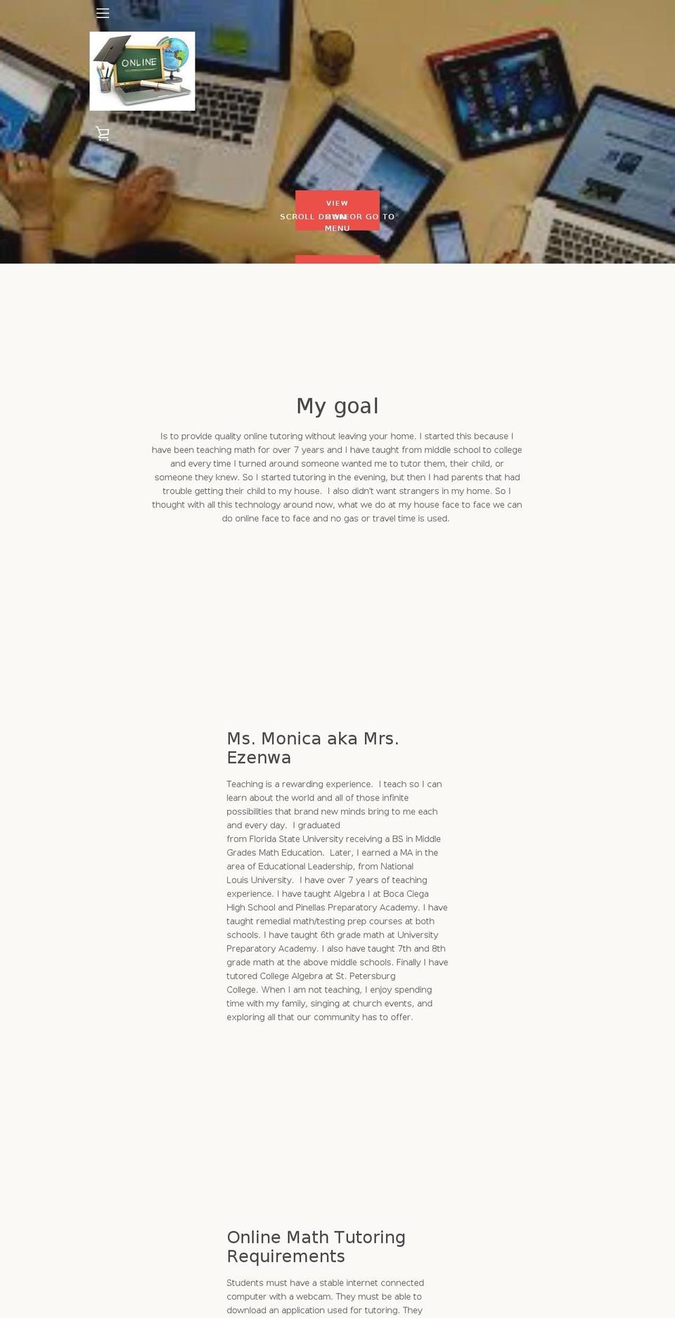 monicamathtutoring.com — Shopify storefront screenshot
