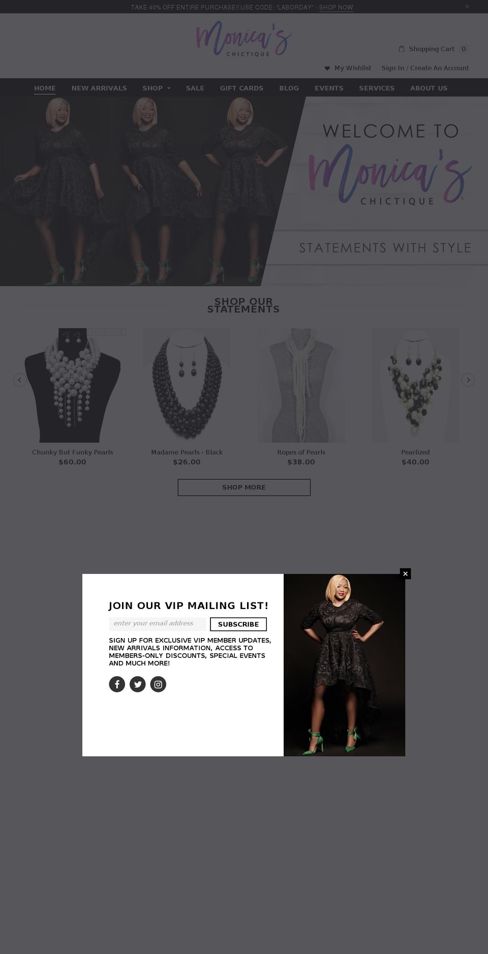 monicaschictique.com — Shopify storefront screenshot