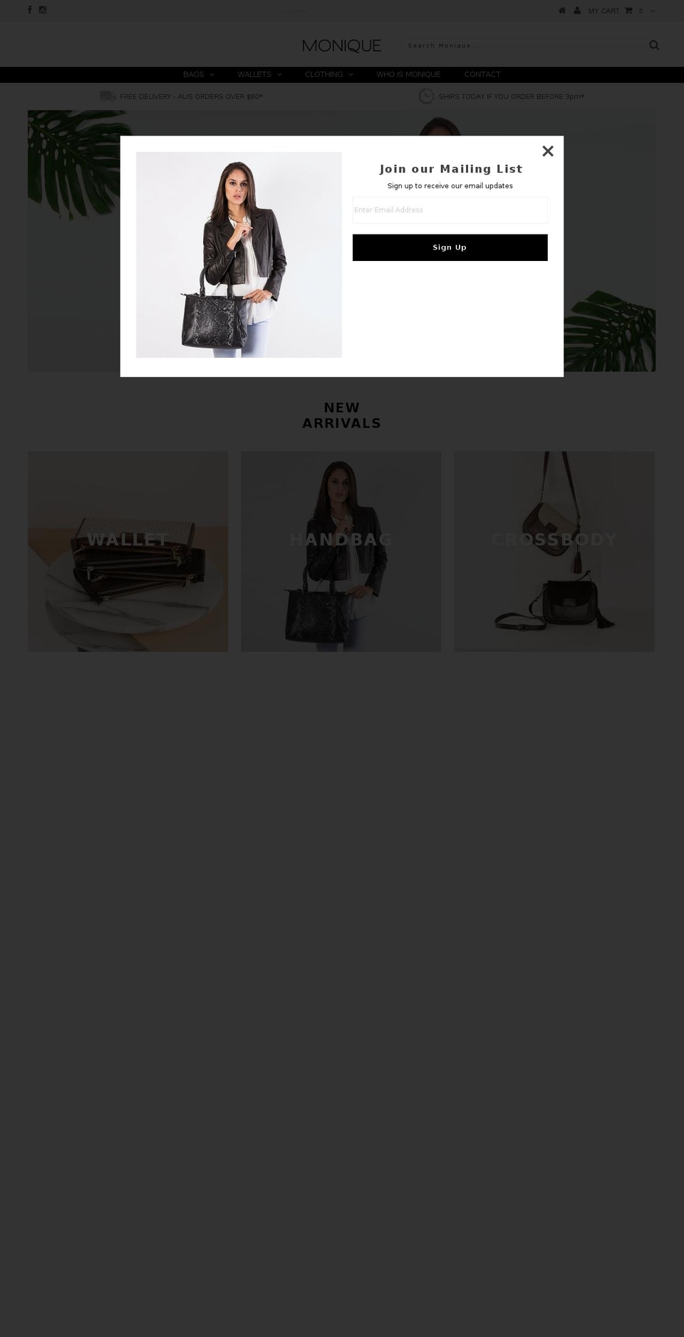 moniqueaccessories.com.au shopify website screenshot