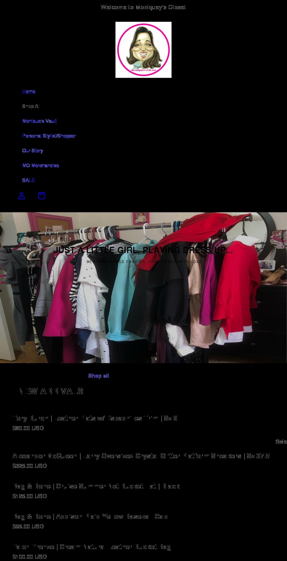 moniqueyscloset.com shopify website screenshot