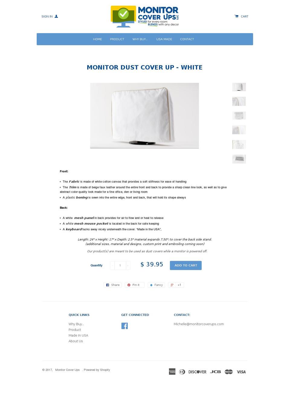 monitorcoverups.com shopify website screenshot