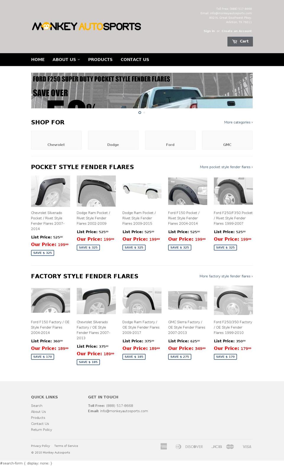 monkeyautosports.com — Shopify storefront screenshot