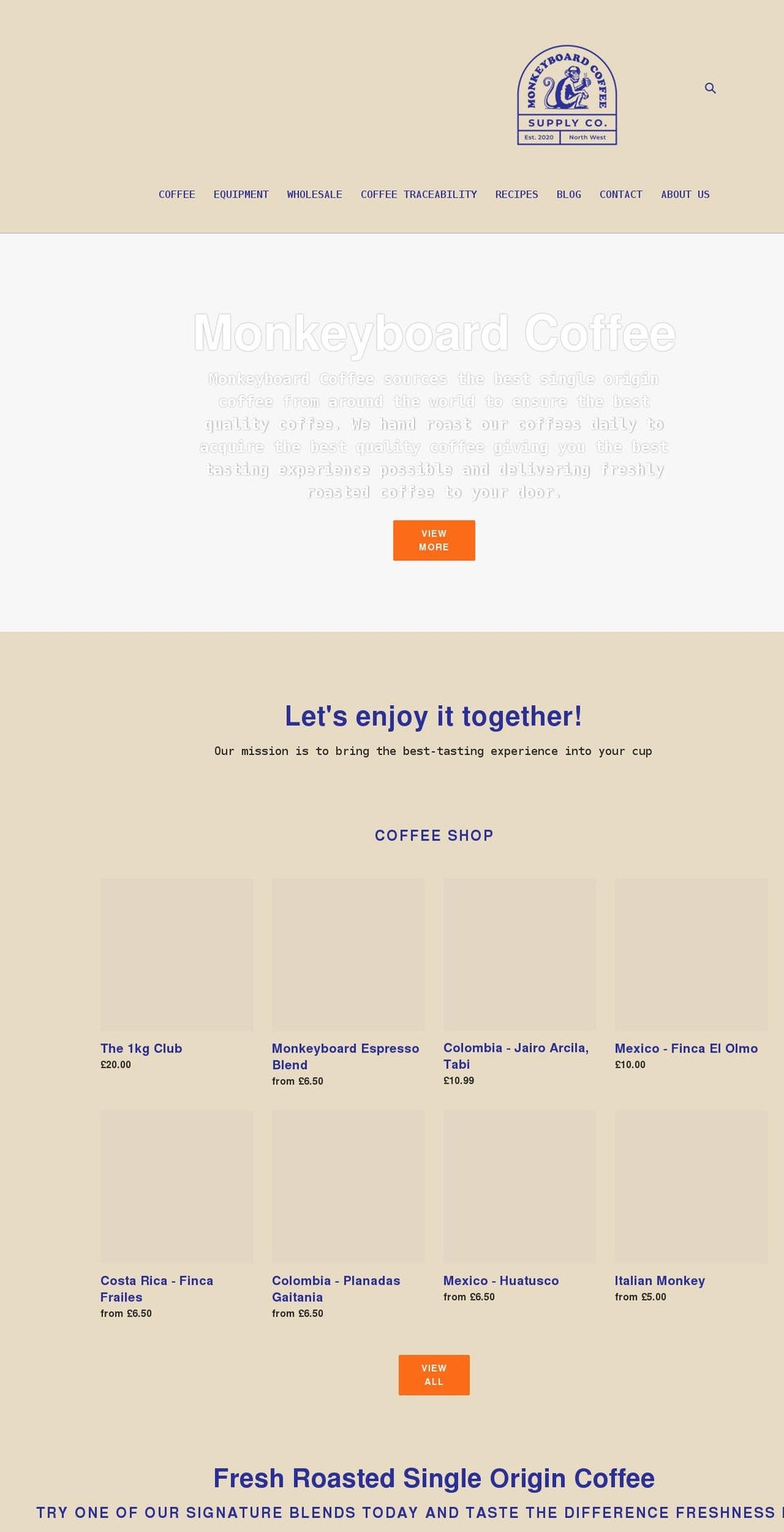 monkeyboardcoffee.co.uk shopify website screenshot