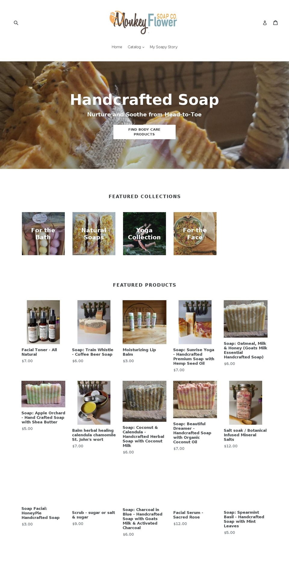 monkeyflowersoap.com — Shopify storefront screenshot