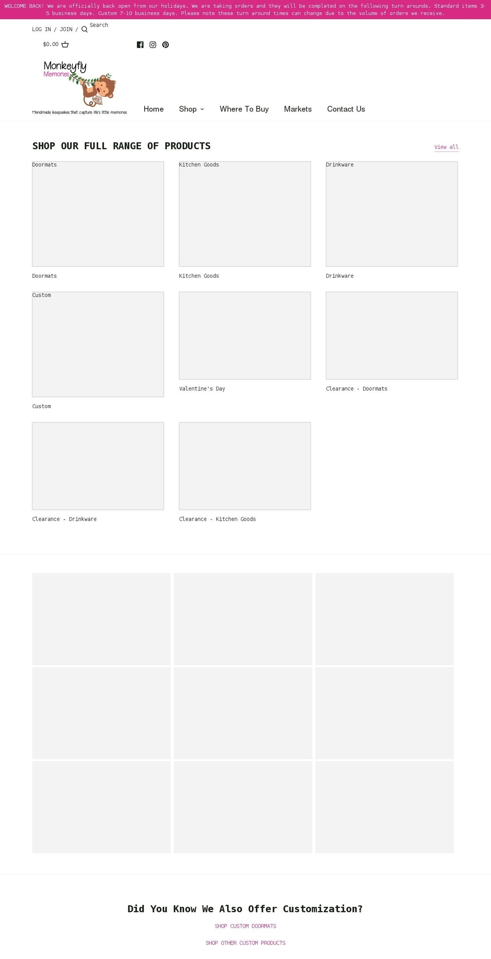 monkeyflymemories.ca shopify website screenshot