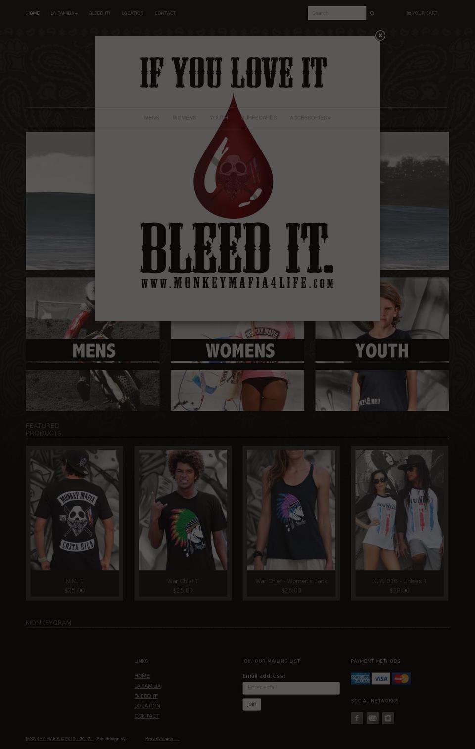 monkeymafia4life.com shopify website screenshot