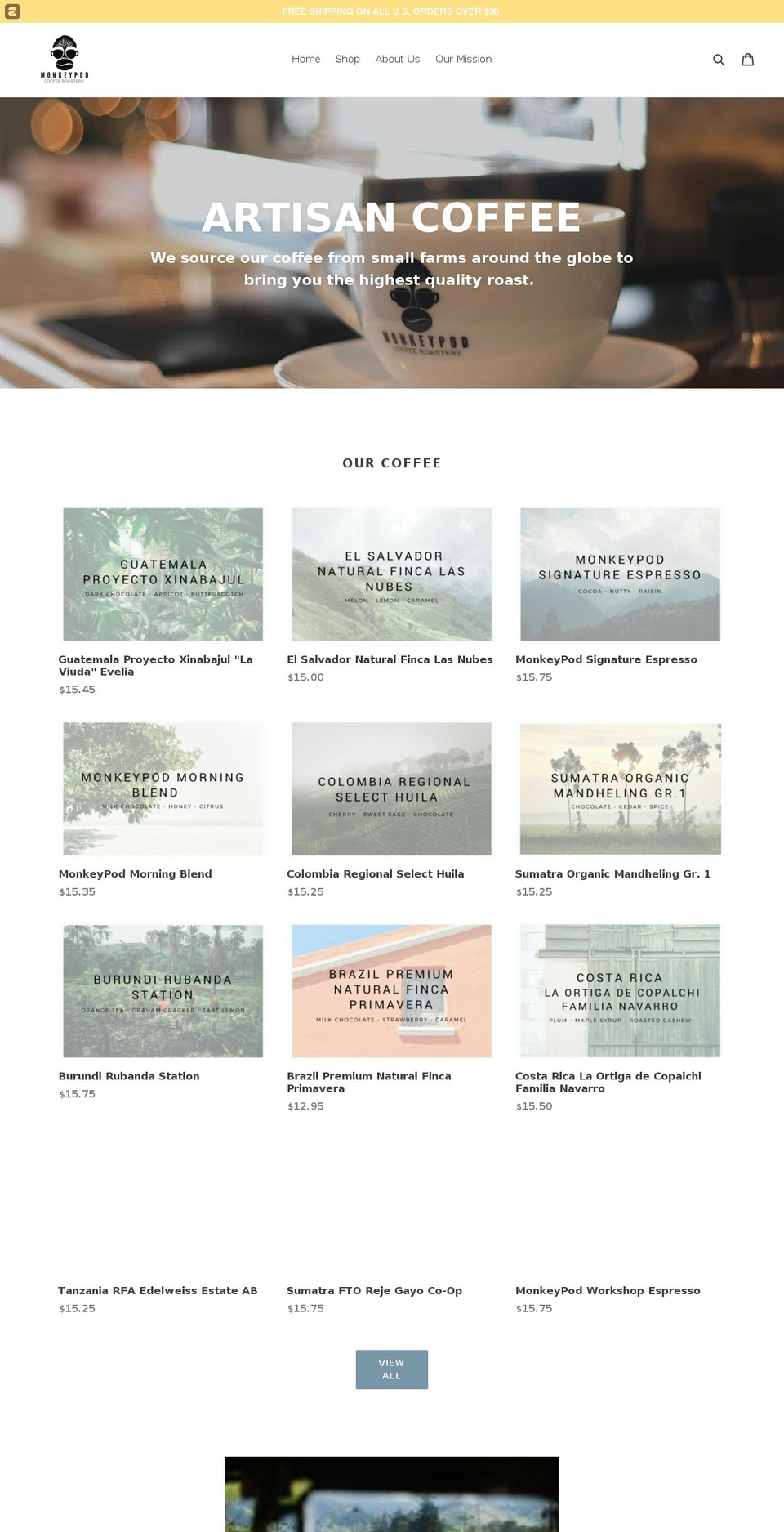 monkeypodroasters.com shopify website screenshot