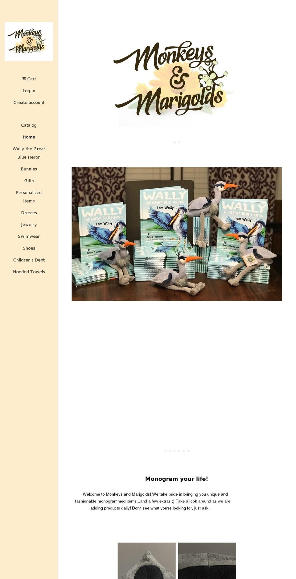monkeysandmarigolds.com — Shopify storefront screenshot