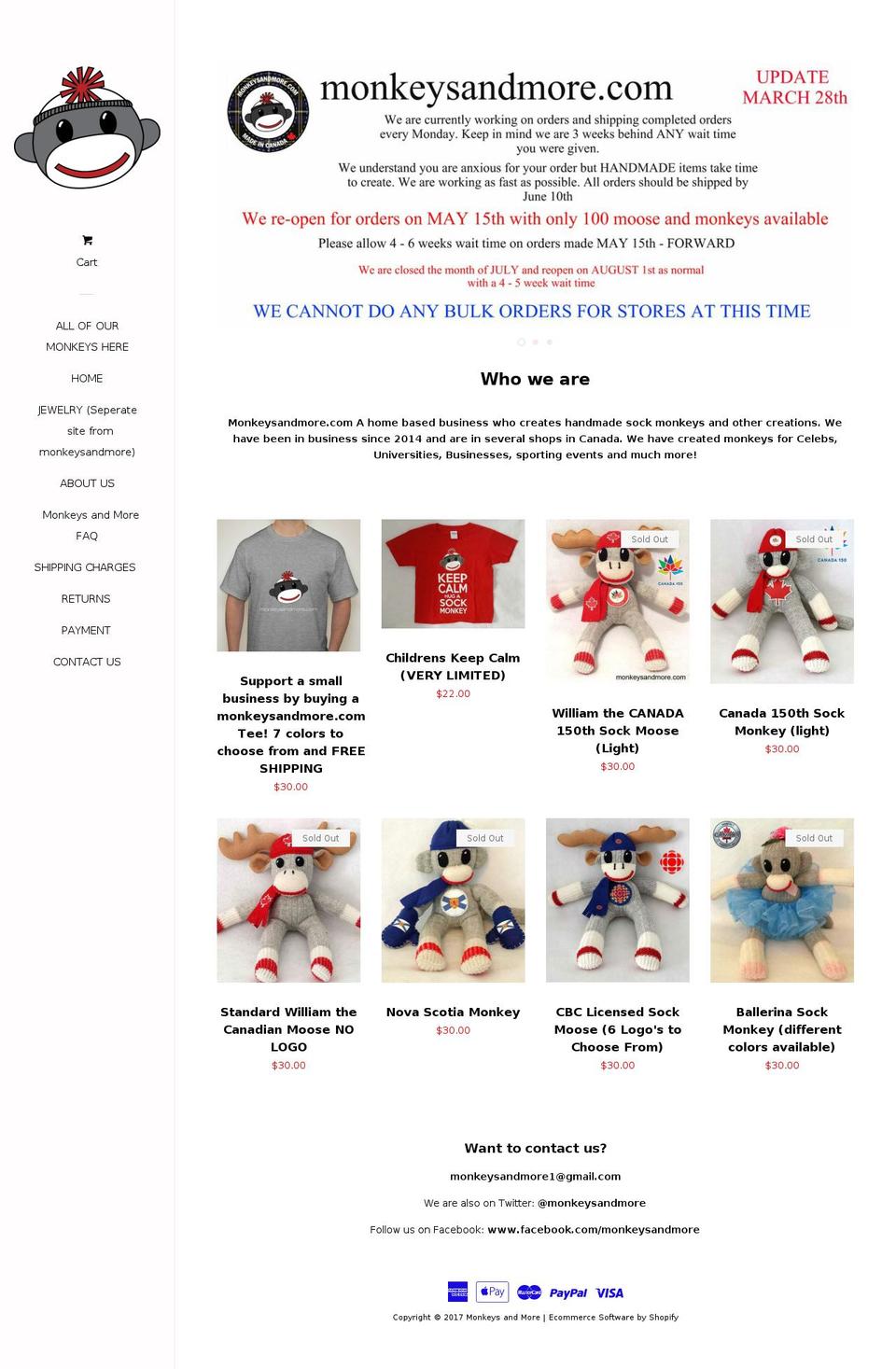 monkeysandmore.com shopify website screenshot