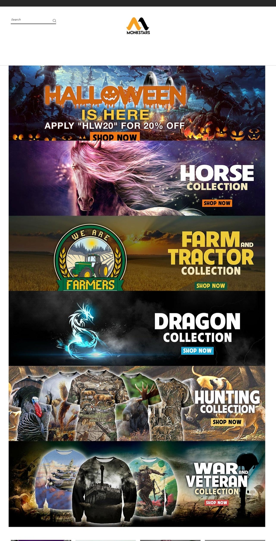 monkstars.com — Shopify storefront screenshot