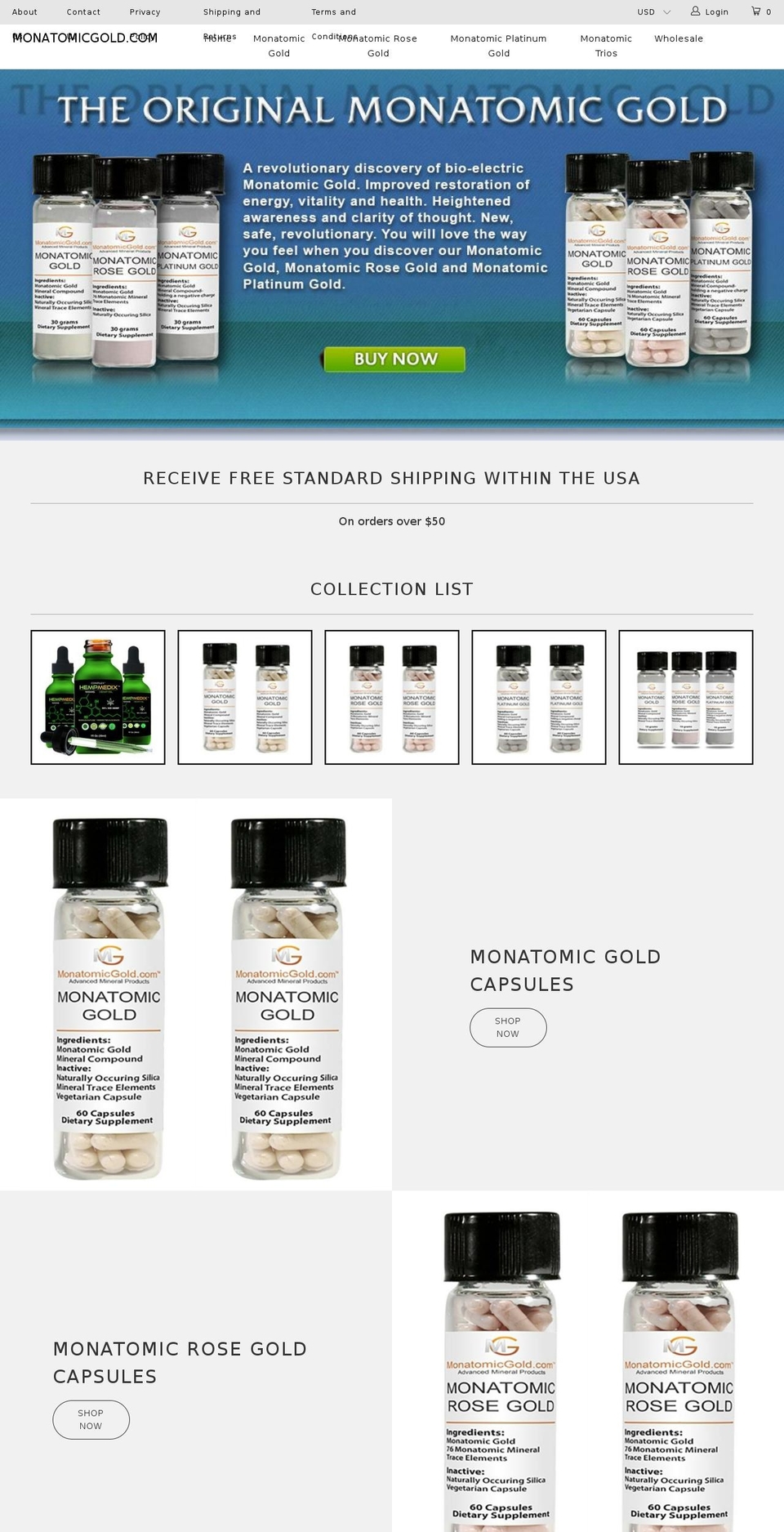 monoatomic.org shopify website screenshot