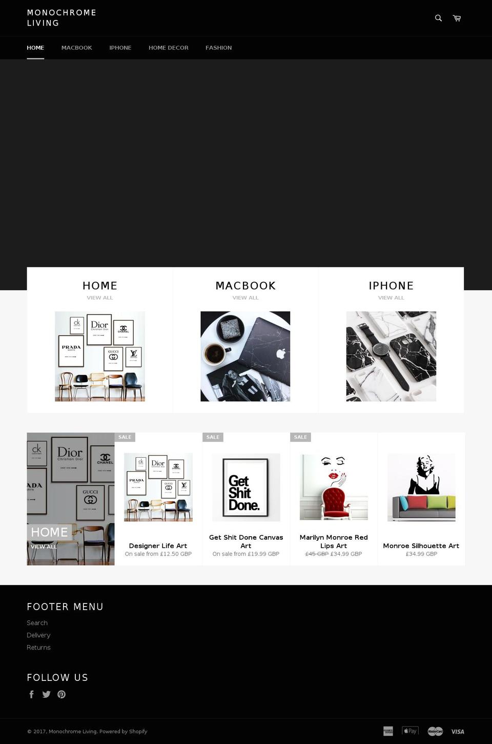 monochrome-living.com shopify website screenshot