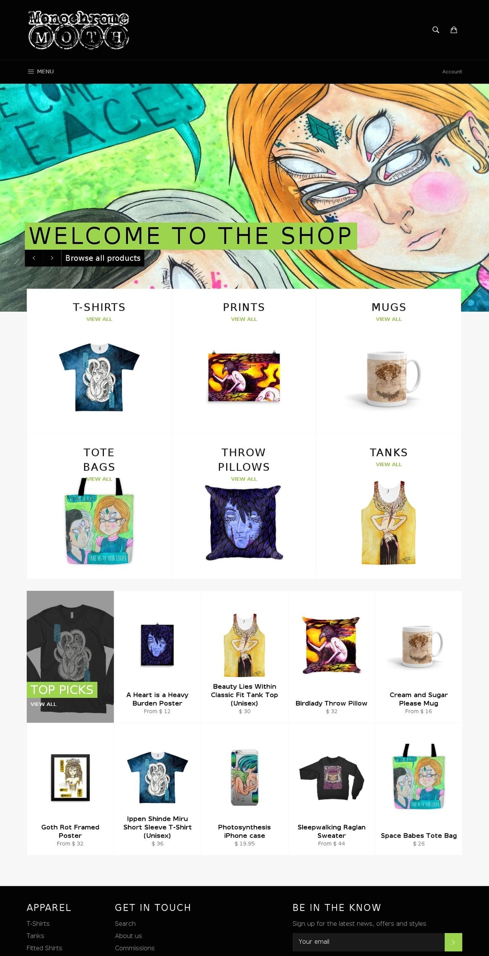 monochromemoth.com shopify website screenshot