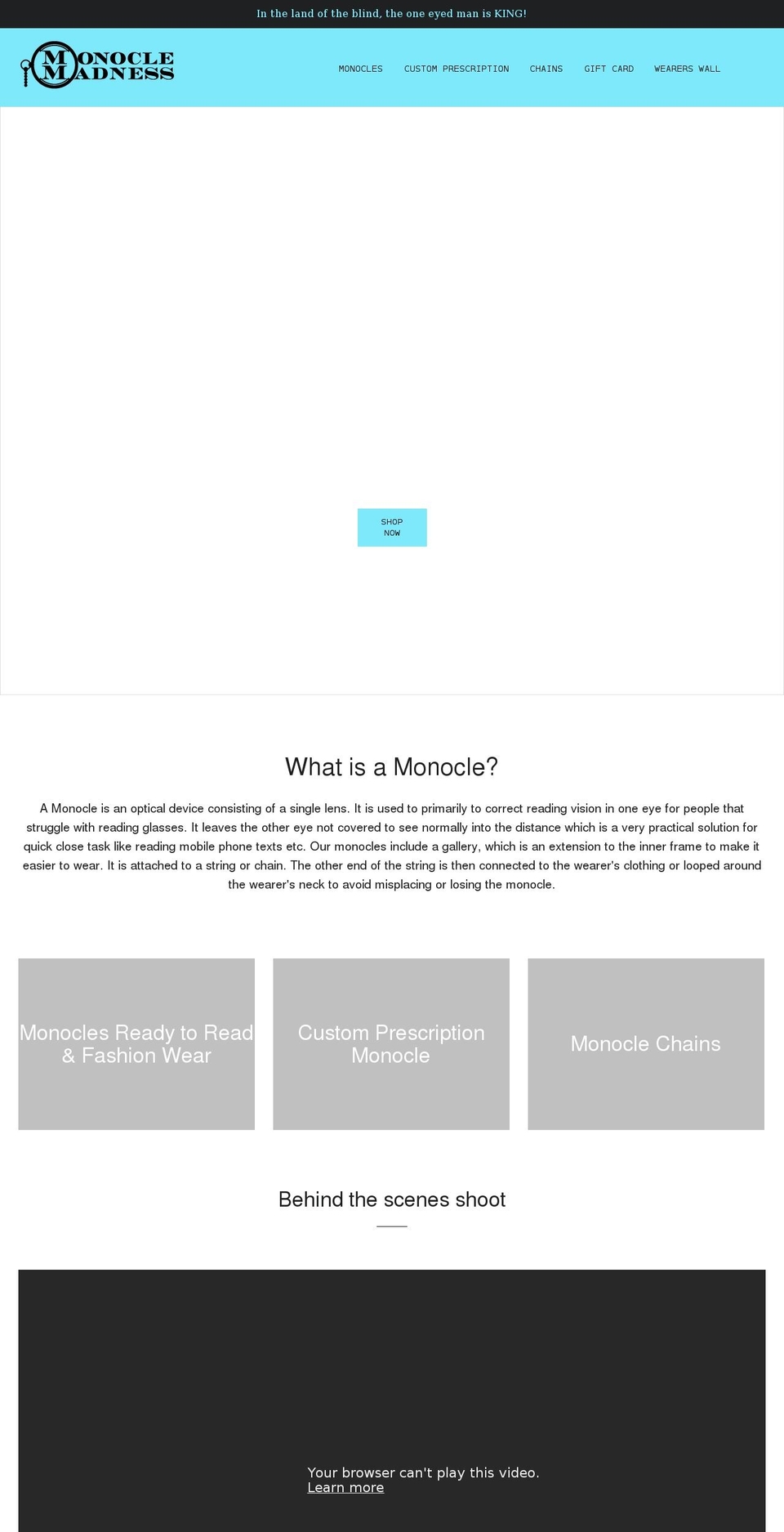 monoclemadness.co.uk shopify website screenshot