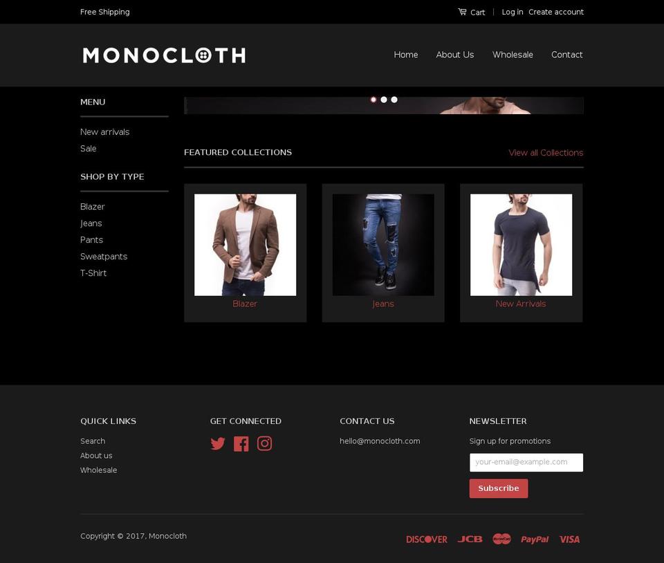 monocloth.com shopify website screenshot