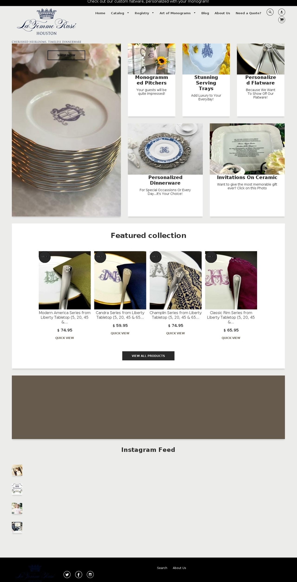 monogrammeddinnerware.com — Shopify storefront screenshot