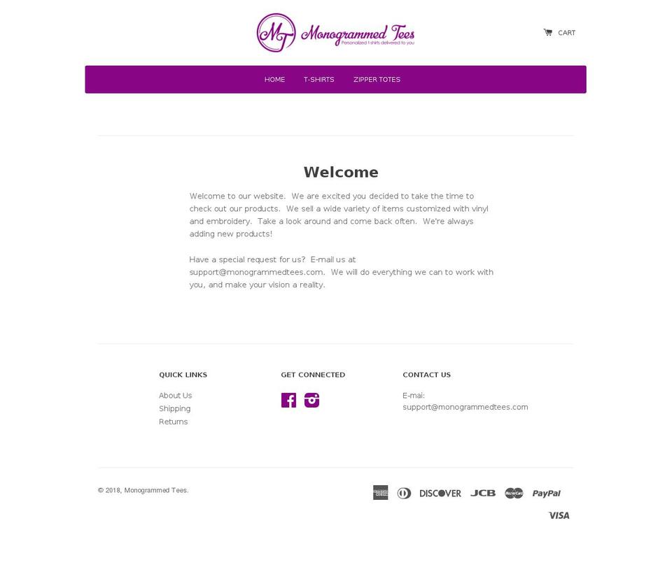 monogrammedtees.com — Shopify storefront screenshot