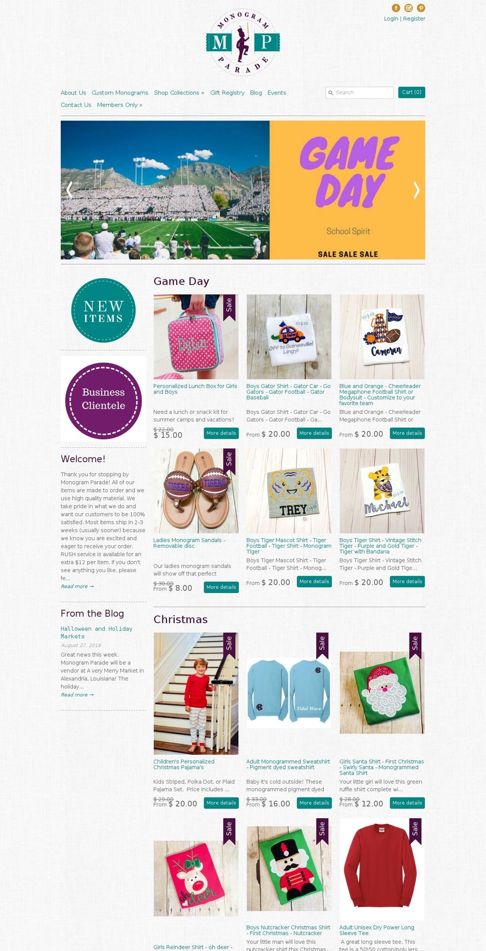 monogramparade.com shopify website screenshot