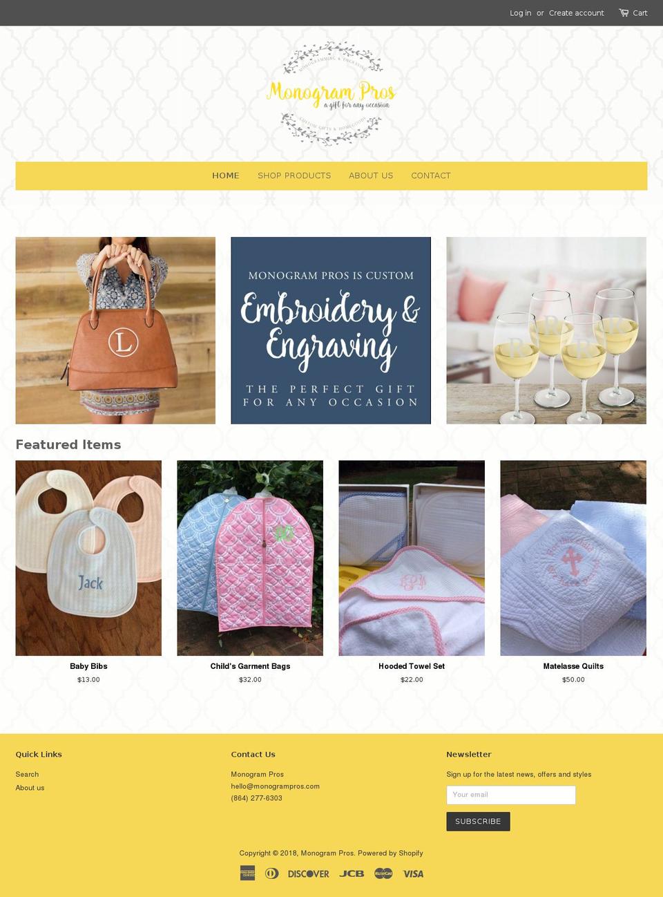 monogrampros.com shopify website screenshot