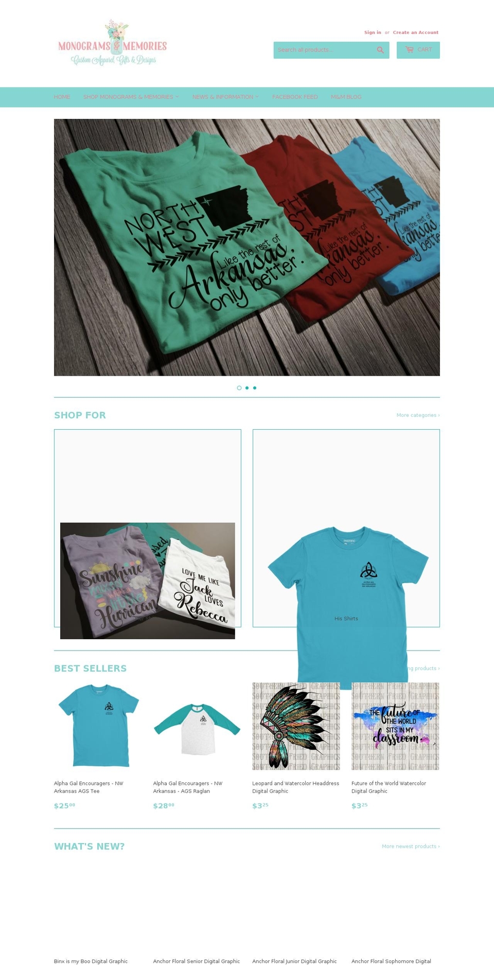 monogramsandmemories.net shopify website screenshot