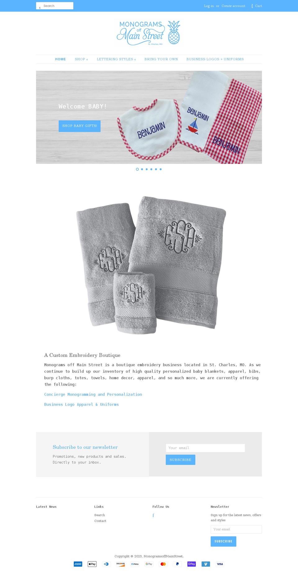 monogramsoffmainstreet.com shopify website screenshot