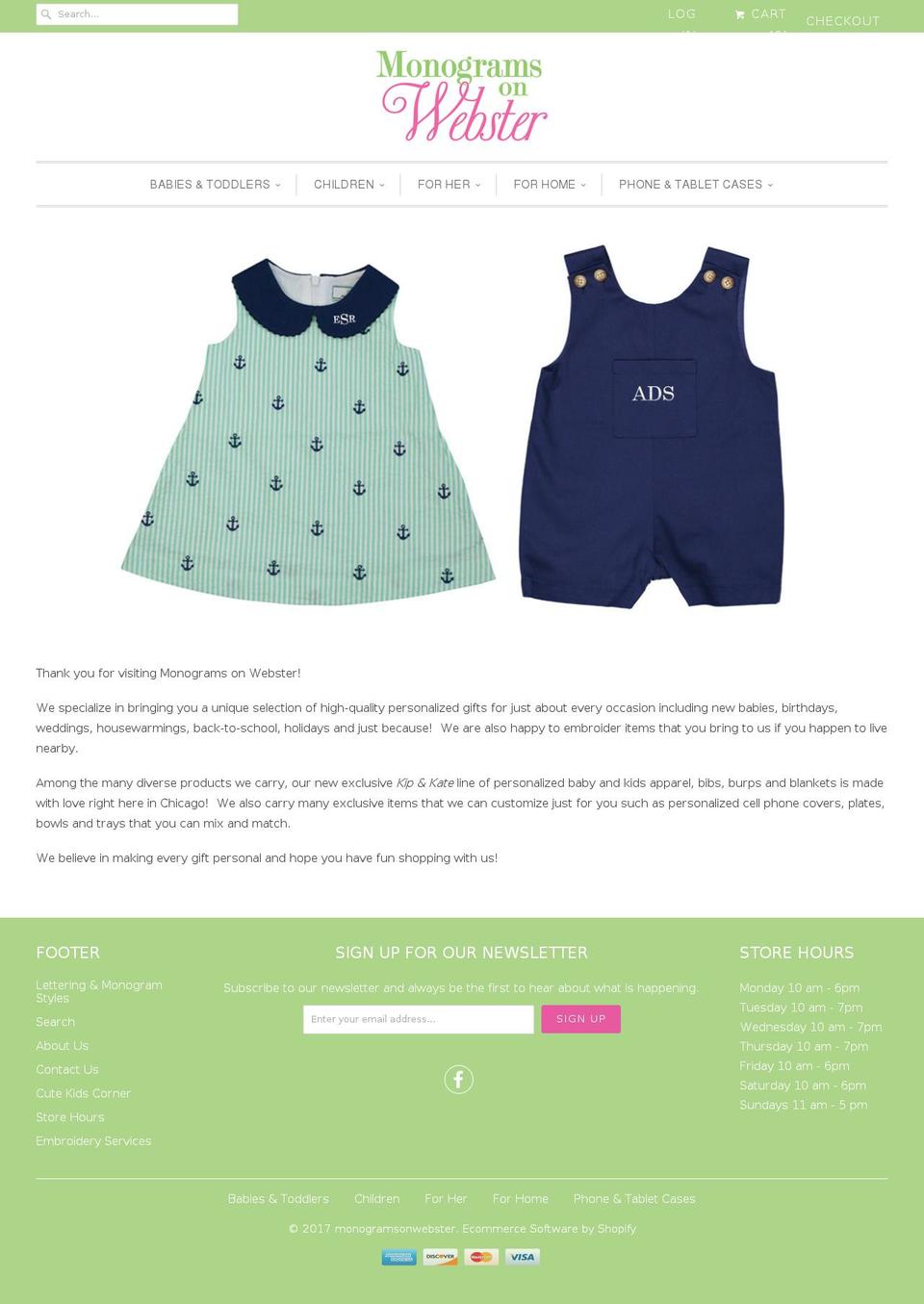 monogramsonwebster.com shopify website screenshot
