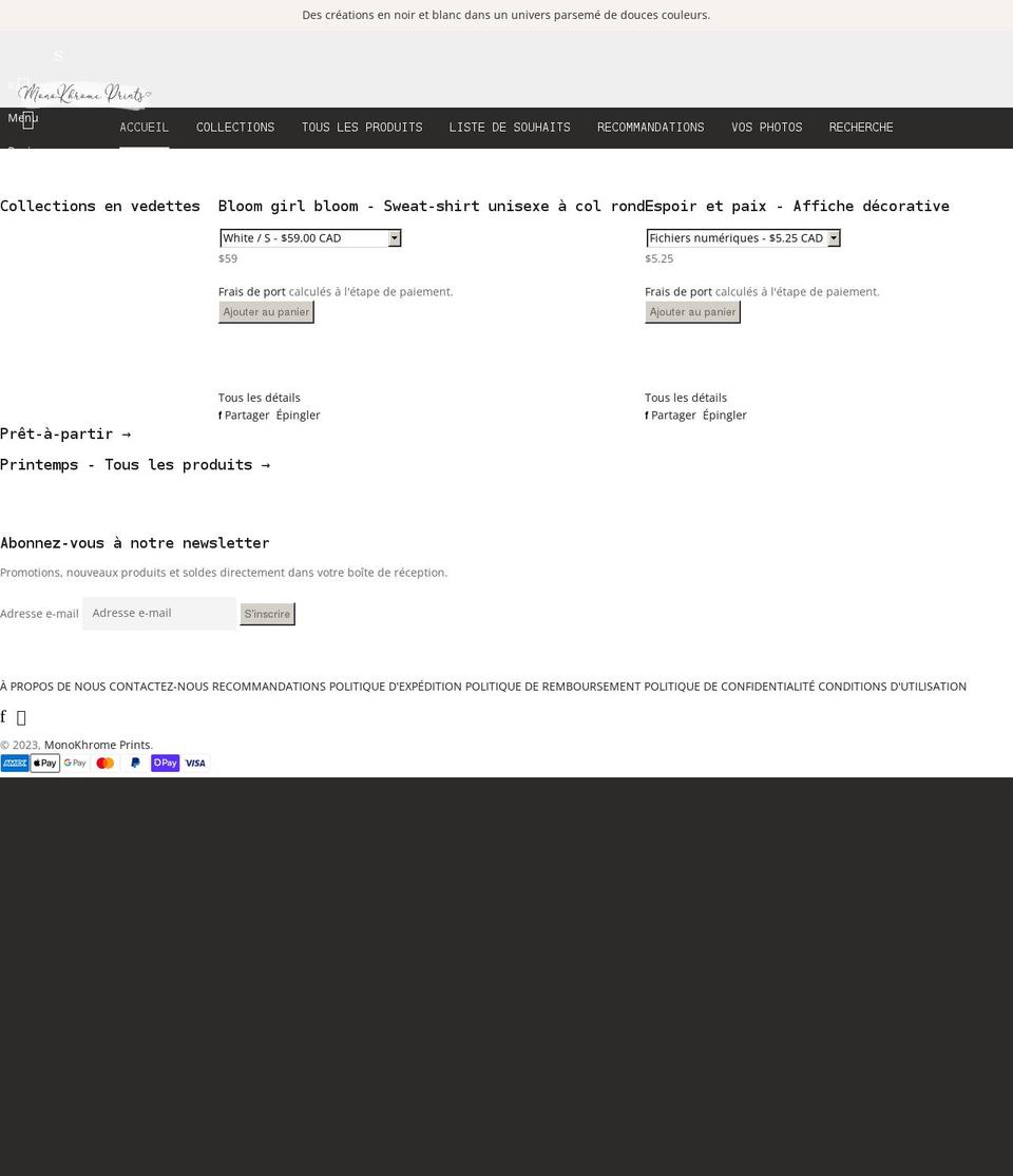 monokhromeprints.com shopify website screenshot