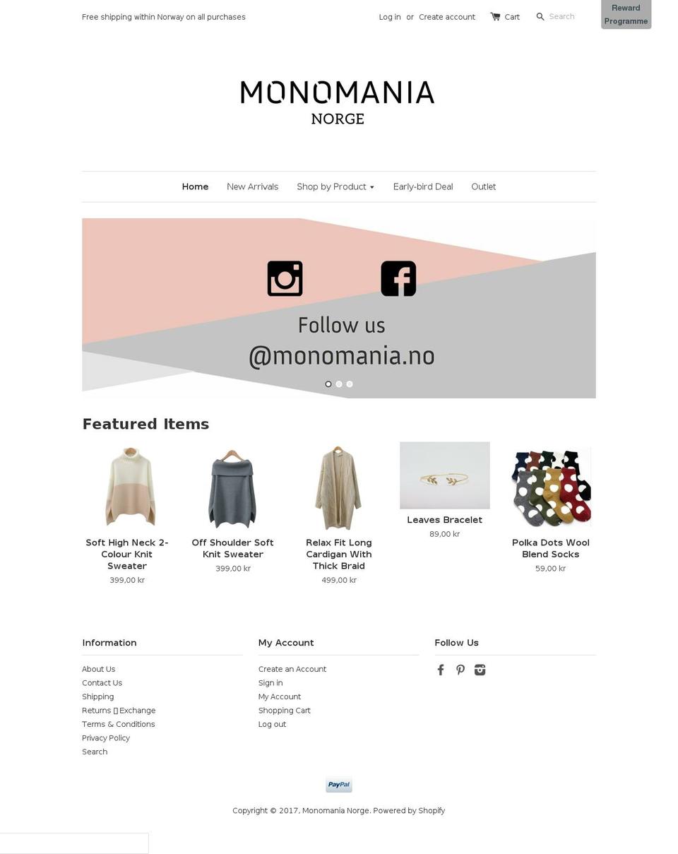 monomania.no shopify website screenshot
