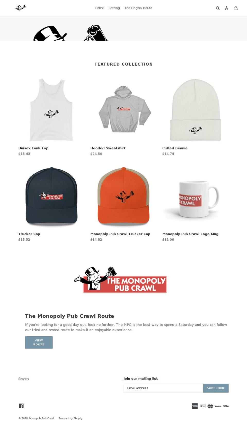 monopolypubcrawl.org shopify website screenshot