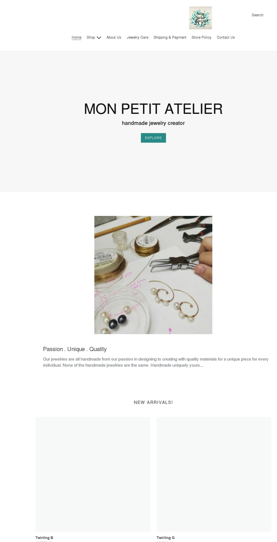 monpetitatelier.store shopify website screenshot