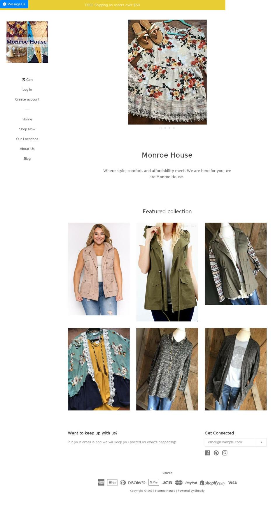 monroehouseboutique.com — Shopify storefront screenshot