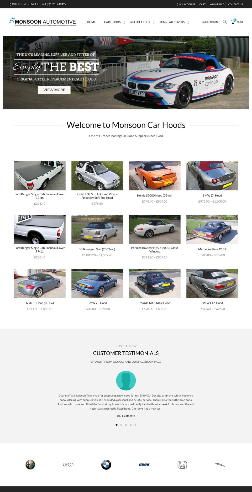 monsooncarhoods.co.uk shopify website screenshot