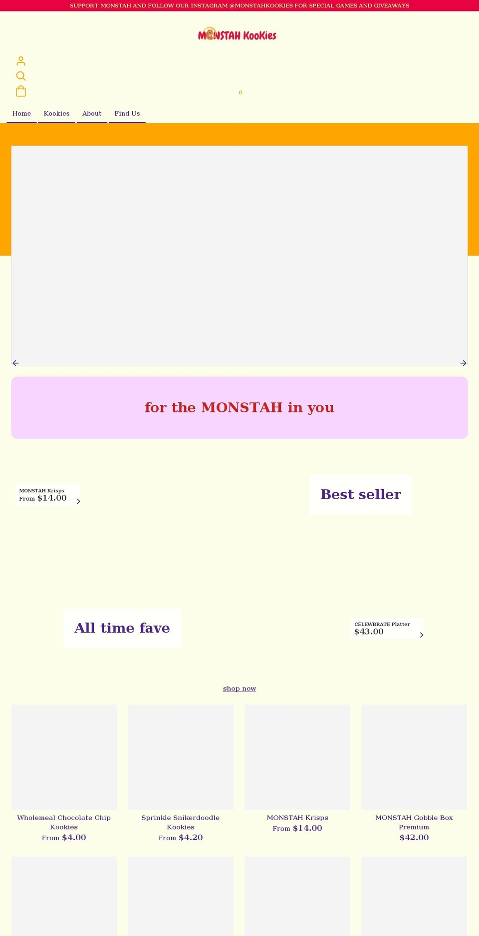 monstahkookies.com shopify website screenshot