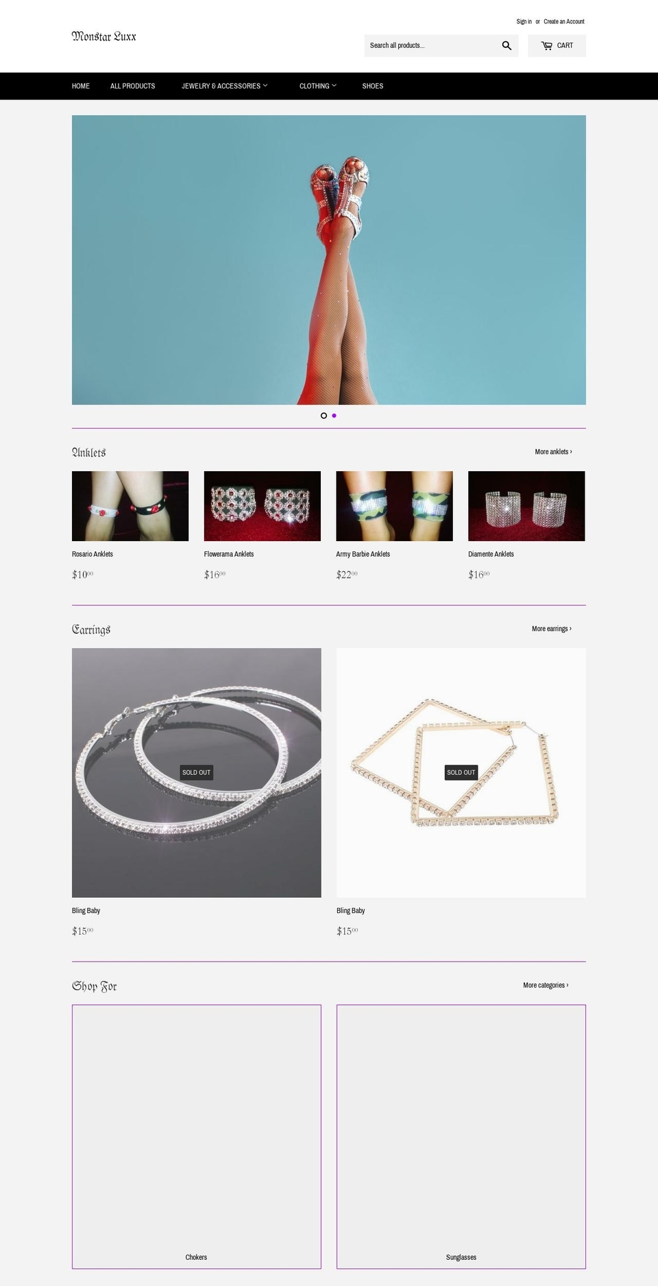 monstarluxx.com — Shopify storefront screenshot