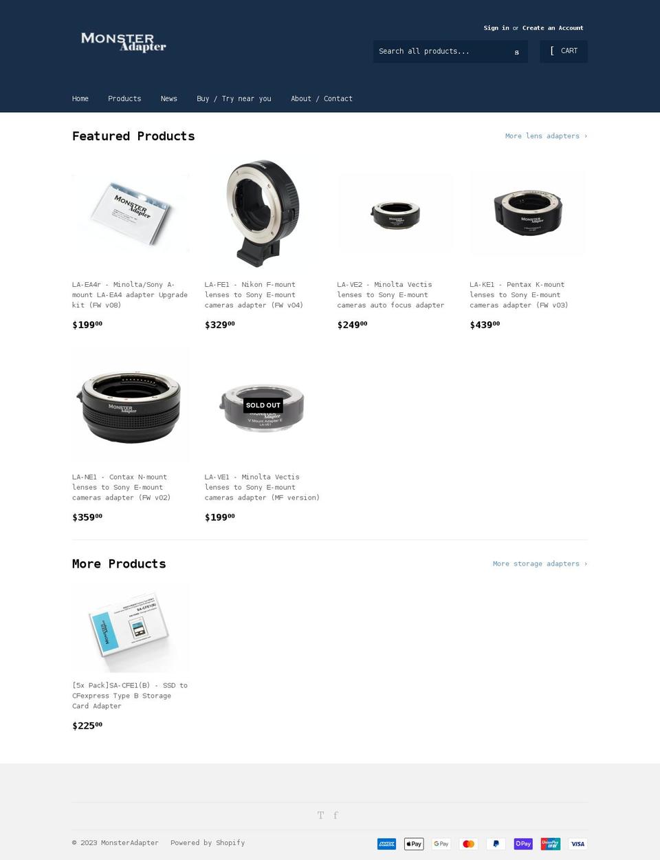 monsteradapter.com shopify website screenshot