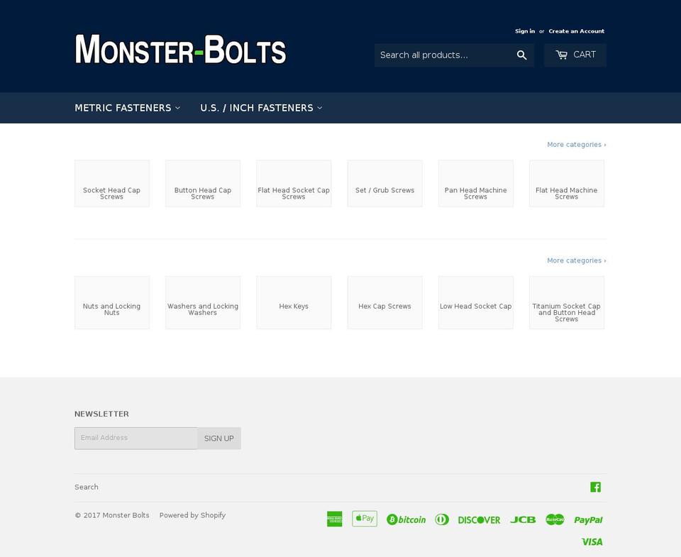 monsterbolts.com shopify website screenshot
