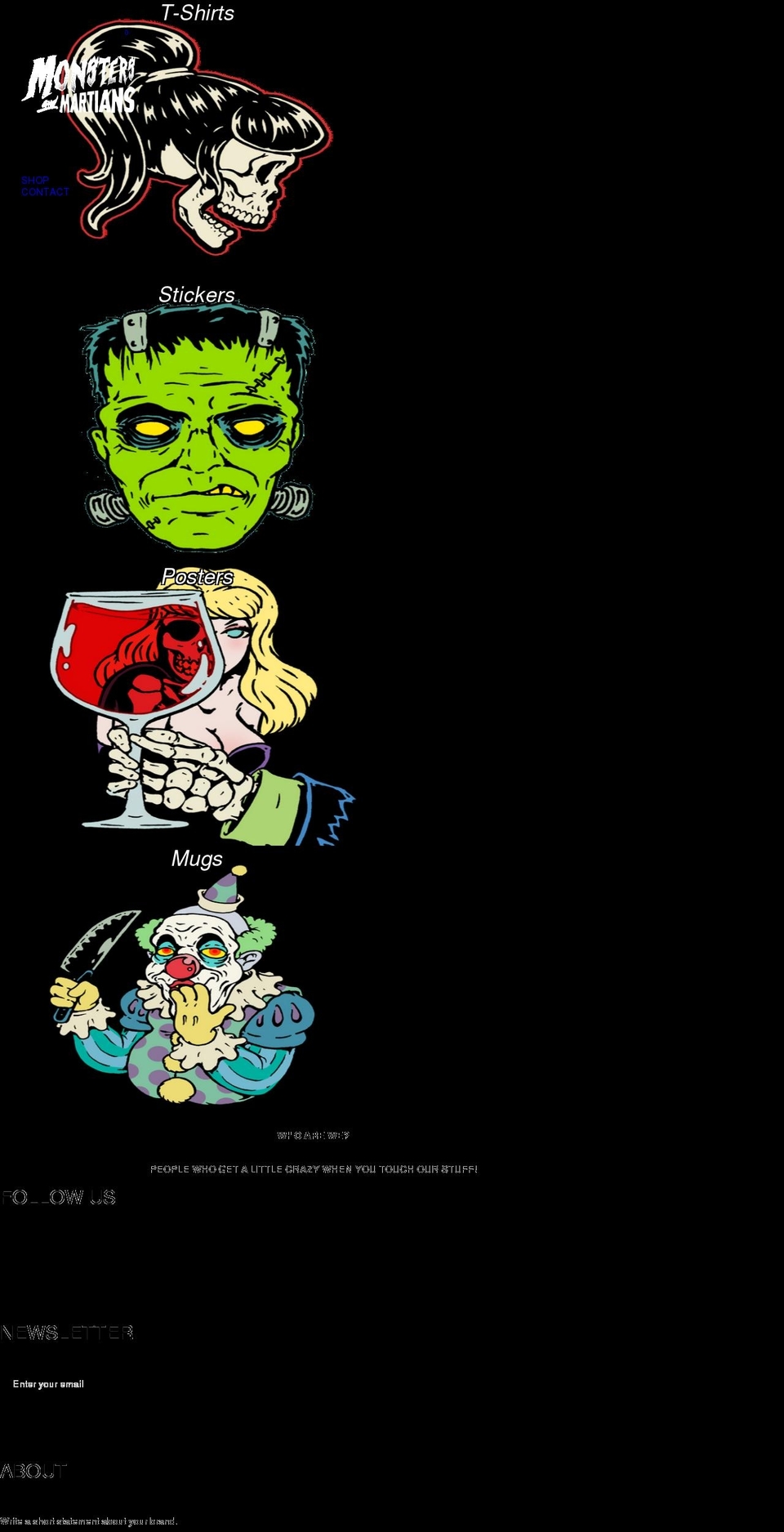 monstersandmartians.com shopify website screenshot