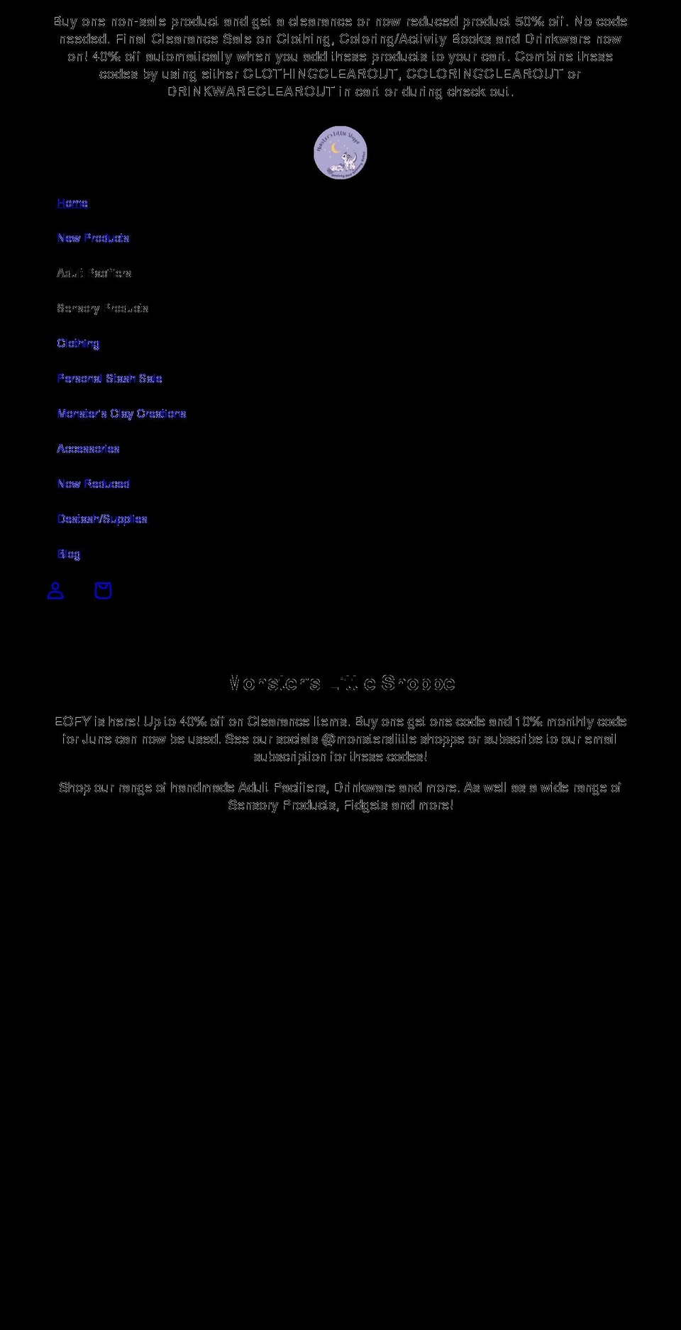 monsterslittleshoppe.com shopify website screenshot
