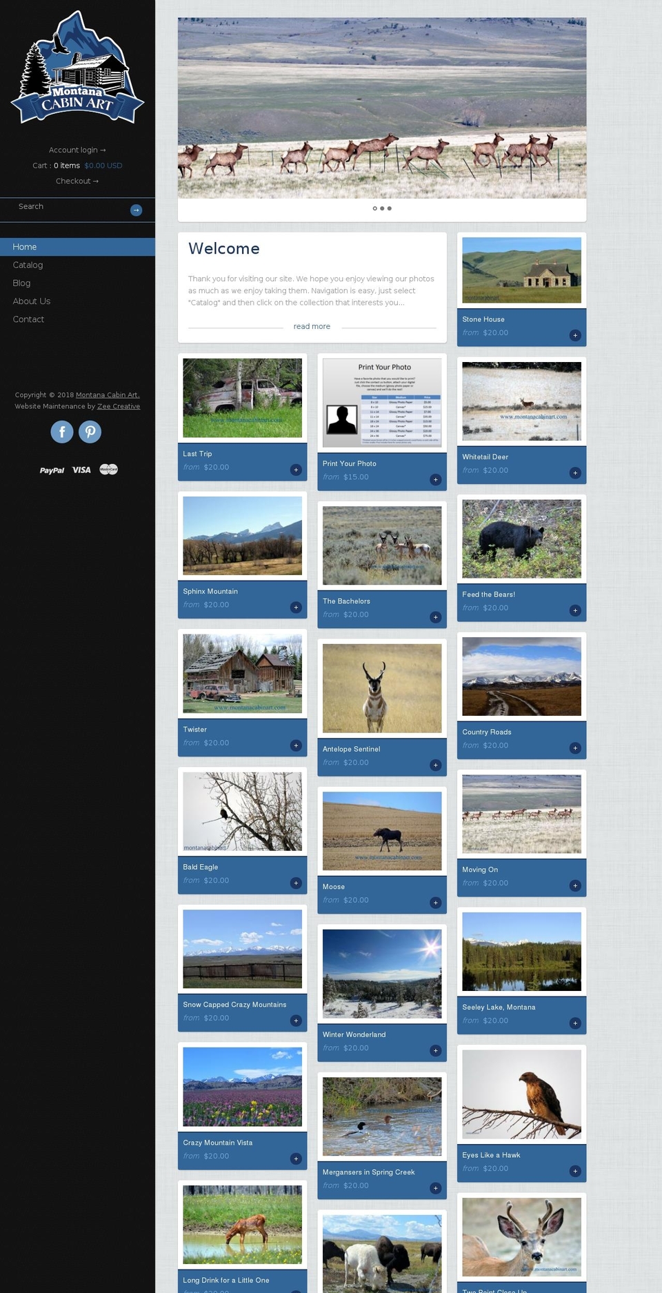 montanacabinart.com shopify website screenshot