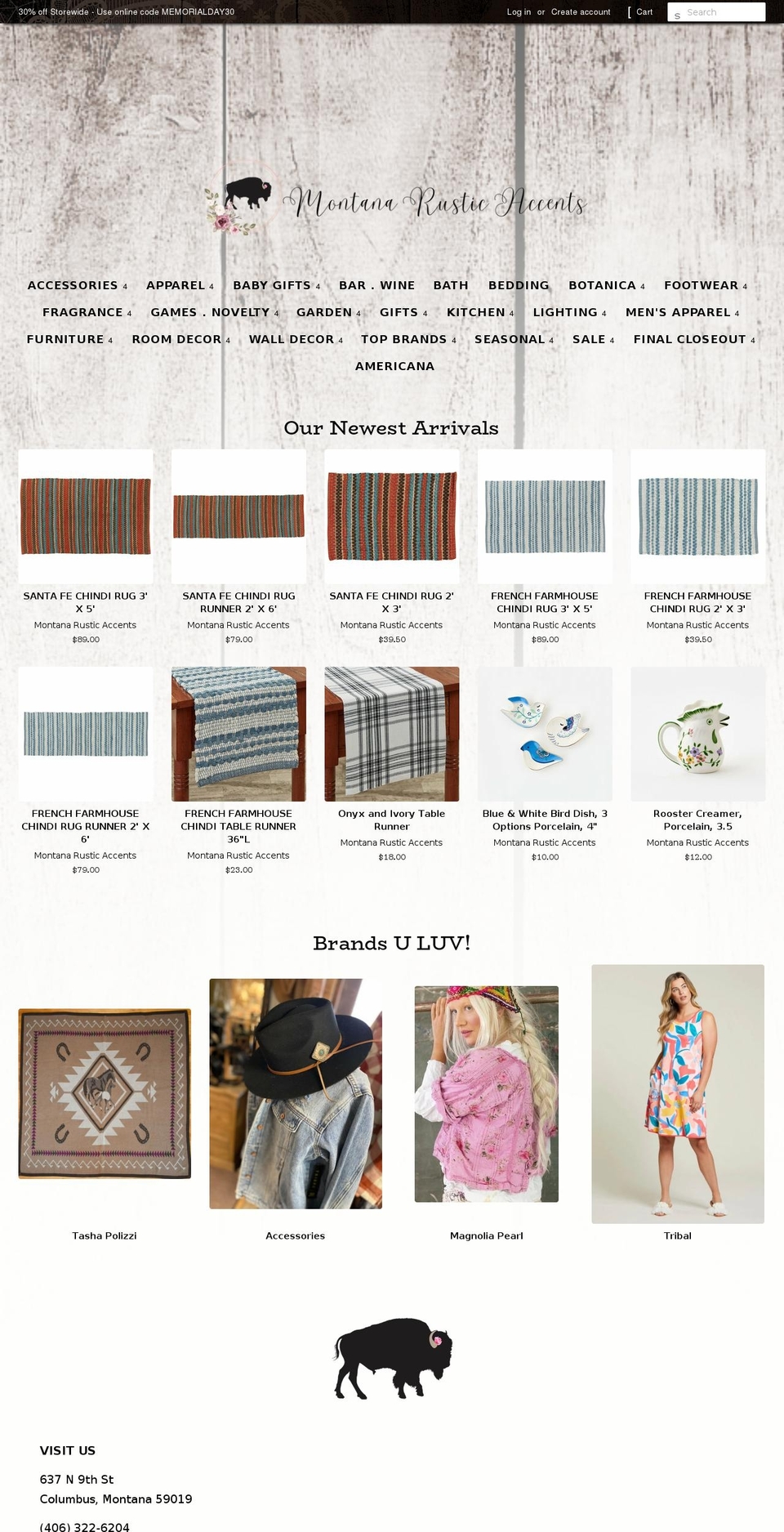 montanarusticaccents.com shopify website screenshot