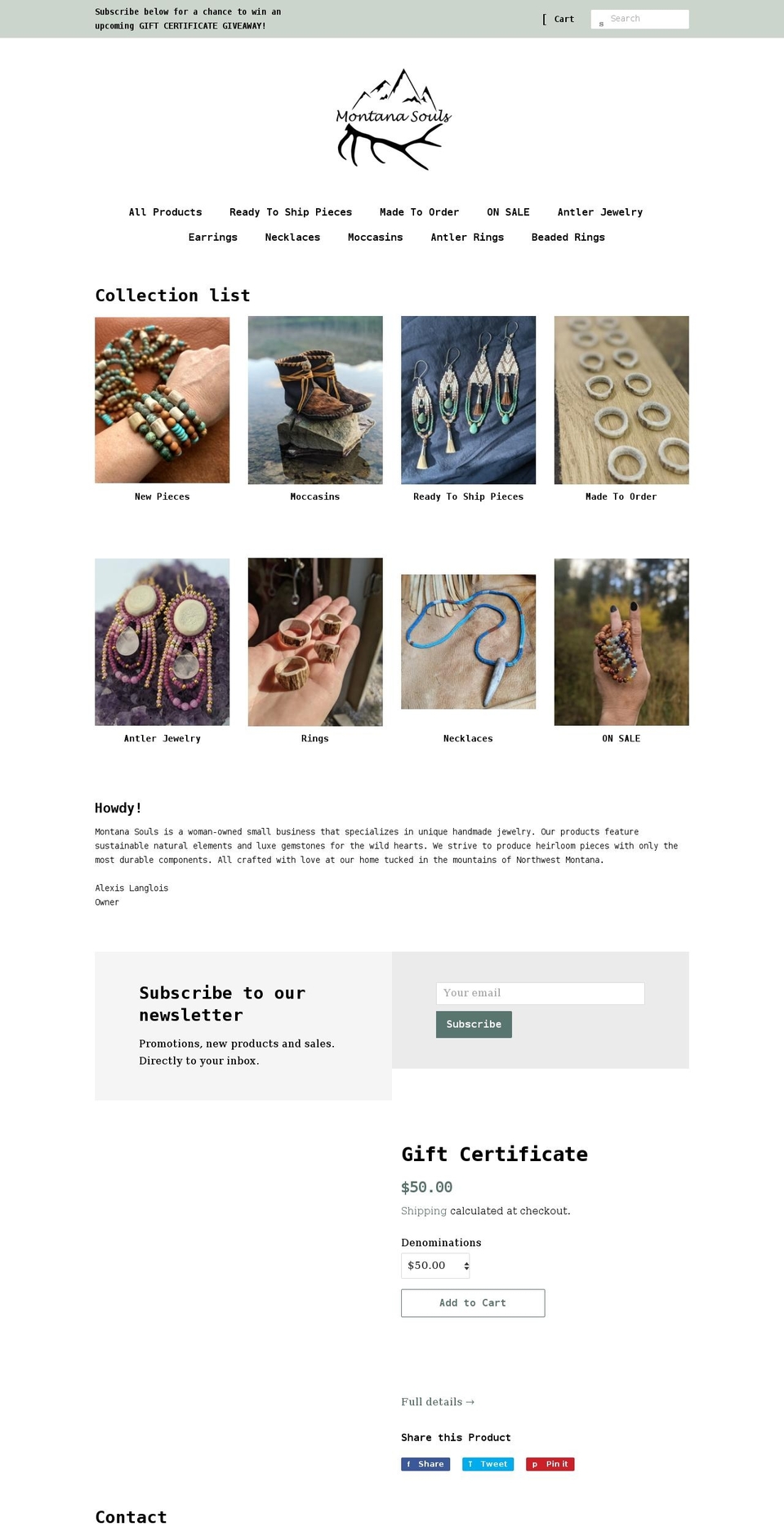 montanasouls.com shopify website screenshot