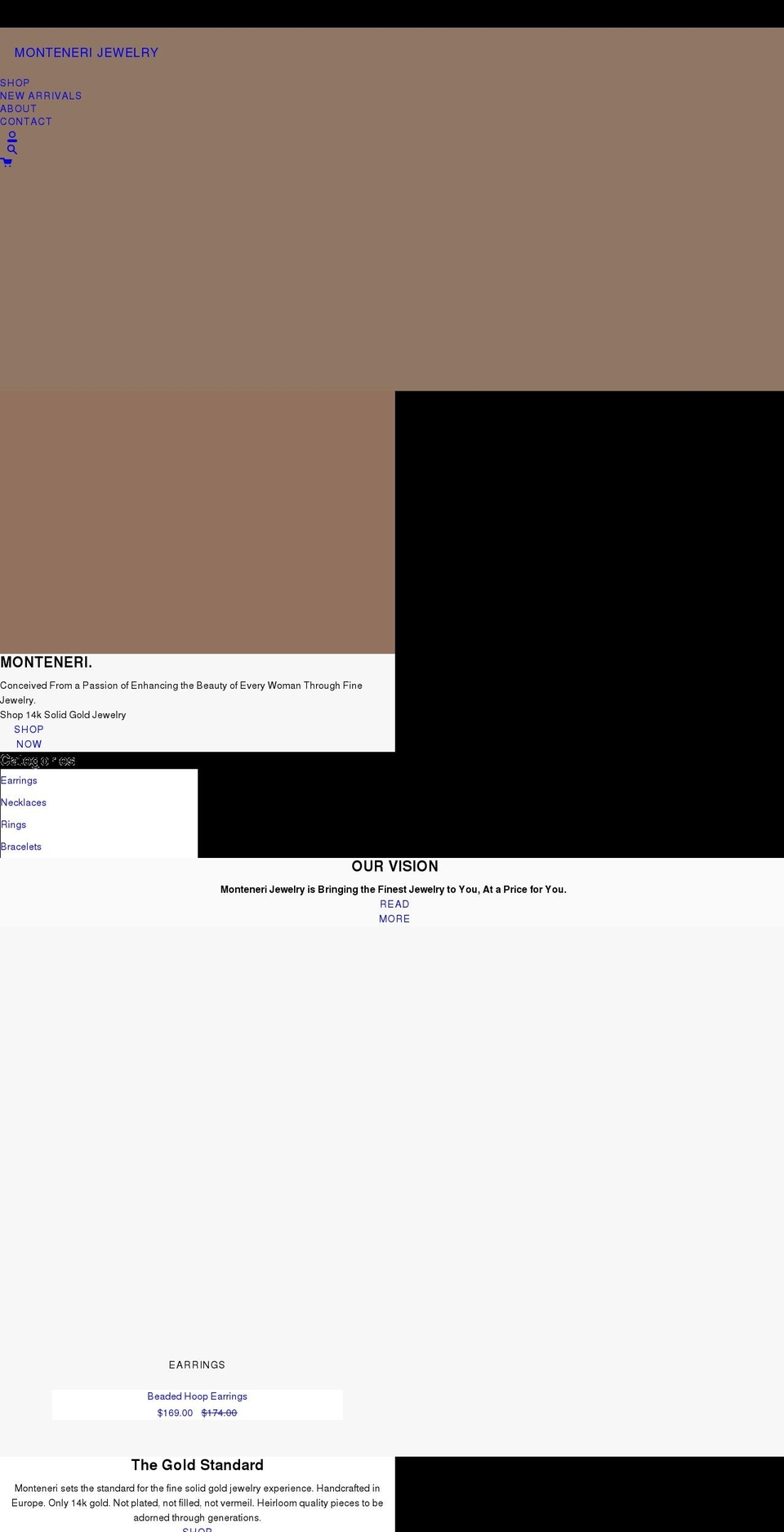 montenerijewelry.com shopify website screenshot