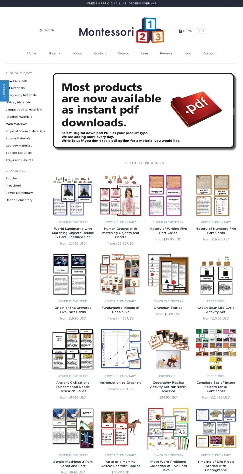 montessori123.com shopify website screenshot